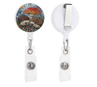 Porta badge retrattile a forma di riccio e fungo gigante, con bobina e clip per carta d'identità, per dottori, infermieri, studenti, impiegati