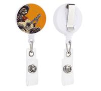 Porta badge retrattile a forma di scheletro che suona la chitarra, con bobina e clip, per dottori, infermieri, studenti, impiegati