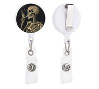 Porta badge retrattile a forma di scheletro con bobina per sigarette, con clip a coccodrillo, porta carte d'identità, carta d'identità, per impiegati, medici, infermieri