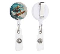 Porta badge retrattile a forma di teschio da surfista, con bobina e clip, per dottori, infermieri, studenti, impiegati