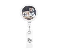 Porta badge retrattile a forma di tigre seduta sulla roccia, con clip a coccodrillo, portachiavi, clip per badge, leggero, retrattile, porta badge divertente per infermieri, insegnanti, impiegati