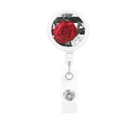 Porta badge retrattile a righe bianche e nere con rosa rossa con clip a coccodrillo, portachiavi, clip per badge, leggero, retrattile, porta badge divertente per infermieri, insegnanti, impiegati