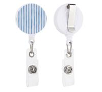 Porta badge retrattile a righe blu pastello ad acquerello con clip per carta d'identità per dottori, infermieri, studenti, impiegati in ufficio