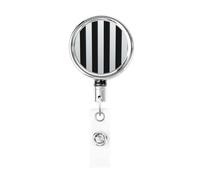 Porta badge retrattile a righe nere e bianche con portachiavi, clip per badge, divertenti bobine per badge d'identità, in metallo resistente, per infermieri, ufficio, insegnante