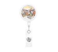 Porta badge retrattile ad acquerello magico villaggio natalizio porta badge resistente porta nome ID badge clip per impiegati dottori infermieri ID badge bobina con clip da cintura portachiavi