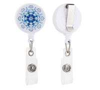 Porta badge retrattile blu con fiocco di neve delicato ad acquerello con clip per carta d'identità per dottore, infermiere, studenti, impiegati in ufficio