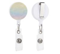 Porta badge retrattile blu e giallo pastello con sfondo arcobaleno con clip per carta d'identità per dottori, infermieri, studenti, impiegati