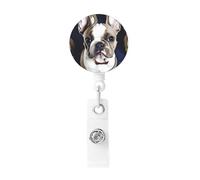 Porta badge retrattile, carino, bulldog francese, resistente, con clip per nome, badge, per impiegati, dottori, infermieri, badge, con clip per cintura, portachiavi