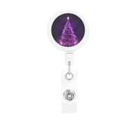 Porta badge retrattile con albero di Natale, viola, divertente, con clip a coccodrillo, in plastica leggera, per infermiere, insegnanti, ufficio, regali