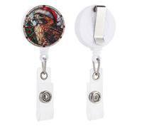 Porta badge retrattile con aquila con cappello di Babbo Natale e albero di Natale, bobina con clip per carta d'identità, per dottori, infermieri, studenti, impiegati