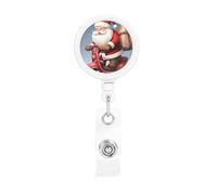 Porta badge retrattile con Babbo Natale su scooter, con clip a coccodrillo, portachiavi, clip per badge, leggero, retrattile, porta badge divertente per infermieri, insegnanti, impiegati