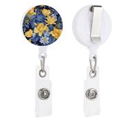 Porta badge retrattile con base blu giallo floreale con portachiavi, divertente bobina per badge infermieristico, clip per badge per infermieri, ufficio, insegnante