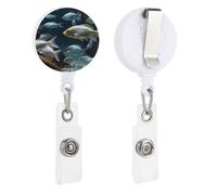Porta badge retrattile con bobina a forma di pesce che nuota, con clip a coccodrillo, porta carte d'identità, carta d'identità, per impiegati, medici, infermieri