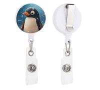 Porta badge retrattile con bobina a forma di pinguino nella neve, con clip a coccodrillo, porta carte d'identità, carta d'identità, per impiegati, medici, infermieri