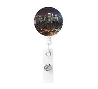 Porta badge retrattile con bobina di New York Night, in plastica leggera, porta badge identificativo, per infermieri, regali per ufficio