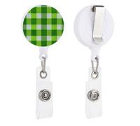 Porta badge retrattile con bobina e clip per carta d'identità, motivo a scacchi, verde erba, bianco, per dottori, infermieri, studenti, impiegati