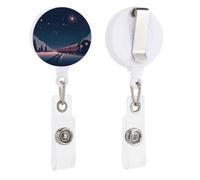 Porta badge retrattile con bobina in treno che corre sulla neve, con clip a coccodrillo, porta carte d'identità, carta d'identità, per impiegati, medici, infermieri