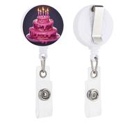 Porta badge retrattile con bobina per torta con candele, con clip a coccodrillo, porta carte d'identità, carta d'identità, per impiegati, medici, infermieri