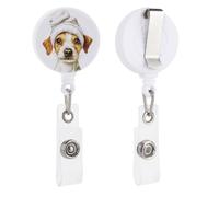 Porta badge retrattile con cane acquerello con asciugamano bianco sulla testa porta badge bobina clip porta carta d'identità per dottore, infermiera, studente, impiegato
