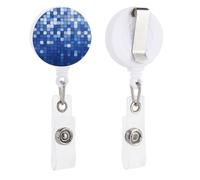Porta badge retrattile con clip a bobina e griglia blu astratta per dottore, infermiera, studente, impiegato