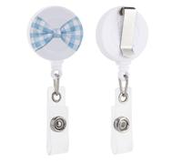 Porta badge retrattile con clip a bobina per papillon azzurro e bianco ad acquerello, per dottori, infermieri, studenti, impiegati in ufficio