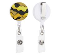 Porta badge retrattile, con clip a bobina retrattile, con linee ondulate, colore nero, dorato, per dottori, infermieri, studenti, impiegati