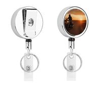 Porta badge retrattile con clip a coccodrillo, clip per badge, clip per badge identificativo cavalcando al tramonto, porta badge identificativo, per lavoro, ufficio, dottore, infermiera, insegnante