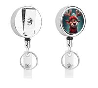 Porta badge retrattile con clip a coccodrillo, clip per badge identificativo, cervo in stile cartone animato, con cappello e porta badge identificativo, per lavoro, ufficio, dottore, infermiera