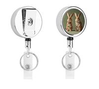 Porta badge retrattile con clip a coccodrillo, clip per badge identificativo, due coniglietti, porta badge identificativo, porta badge identificativo, per lavoro, ufficio, dottore, infermiera