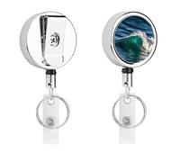 Porta badge retrattile con clip a coccodrillo, clip per badge identificativo, onde tropicali hawaiane, porta badge identificativo, per lavoro, ufficio, dottore, infermiera, insegnante