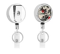 Porta badge retrattile con clip a coccodrillo, clip per badge identificativo, pittura a inchiostro di sole rosso e montagne, porta badge identificativo, per lavoro, ufficio, dottore, infermiera