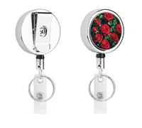 Porta badge retrattile con clip a coccodrillo, clip per badge identificativo, rosa rossa, romantico, porta badge identificativo, per lavoro, ufficio, dottore, infermiera, insegnante