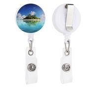 Porta badge retrattile con clip a coccodrillo girevole, bella isola nel mare, clip per badge d'identità, carino, porta badge divertente, per ufficio, infermiere, medici