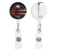 Porta badge retrattile con clip a coccodrillo girevole carino clip per badge d'identità albero rosso lago luna porta carte d'identità divertente porta badge bobine per infermiere impiegati