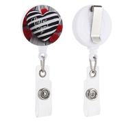 Porta badge retrattile con clip a coccodrillo girevole con clip a coccodrillo carino clip per badge identificativo nero strisce bianche romantiche porta carte d'identità a forma di cuore divertente