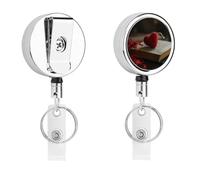 Porta badge retrattile con clip a coccodrillo girevole con clip a coccodrillo carino clip per badge identificativo cuore all'uncinetto porta carte d'identità in metallo divertente porta badge bobine