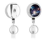 Porta badge retrattile con clip a coccodrillo girevole con clip a coccodrillo carino clip per badge d'identità universo, galassia, spazio esterno, metallo, porta badge divertente, bobine per