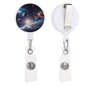 Porta badge retrattile con clip a coccodrillo girevole con clip a coccodrillo carino clip per badge universo, galassia, spazio esterno, porta carte d'identità, divertente porta badge per infermiere