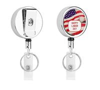 Porta badge retrattile con clip a coccodrillo girevole con clip a coccodrillo carino clip per badge d'identità Happy Labor Day Porta carte d'identità in metallo divertente porta badge bobine per