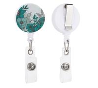Porta badge retrattile con clip a coccodrillo girevole con clip a coccodrillo carino clip per badge identificativo verde acqua floreale porta carte d'identità divertenti bobine per infermiere