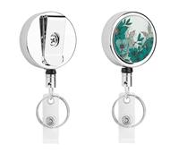 Porta badge retrattile con clip a coccodrillo girevole con clip a coccodrillo carino clip per badge identificativo verde acqua floreale porta carte d'identità in metallo divertente porta badge bobine