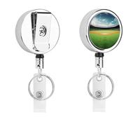 Porta badge retrattile con clip a coccodrillo girevole con clip a coccodrillo carino clip per badge identificativo verde campo da baseball sfondo porta carte d'identità in metallo divertente porta