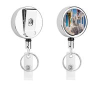 Porta badge retrattile con clip a coccodrillo girevole con clip a coccodrillo carino clip per badge identificativo Grecia Street Metal ID porta carte d'identità divertenti bobine porta badge per