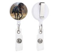 Porta badge retrattile con clip a coccodrillo girevole con clip a coccodrillo carino ID badge clip cavallo sul prato porta carte d'identità divertente porta badge bobine per infermiere impiegati