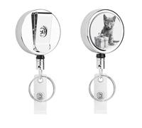 Porta badge retrattile con clip a coccodrillo girevole con clip a coccodrillo carino ID badge clip gatto accanto alla confezione regalo Porta carte d'identità in metallo divertente porta badge bobine