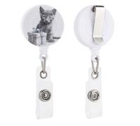 Porta badge retrattile con clip a coccodrillo girevole con clip a coccodrillo carino ID badge clip gatto accanto alla scatola regalo porta carte d'identità divertente porta badge bobine per infermiere