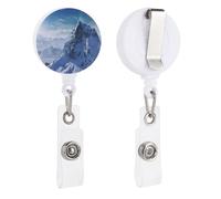 Porta badge retrattile con clip a coccodrillo girevole con clip a coccodrillo carino ID badge clip neve montagna porta carte d'identità divertente porta badge bobine per infermiere impiegati