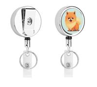 Porta badge retrattile con clip a forma di cane della Pomerania, con moschettone, resistente, con portachiavi, porta carte d'identità, per infermieri, ufficio, insegnante