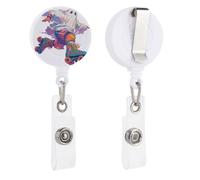 Porta badge retrattile con clip a forma di fantasma su pattini a rotelle, per dottori, infermieri, studenti, impiegati