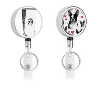 Porta badge retrattile con clip Boston Terrier Dog Porta badge retrattile moschettone resistente porta carte d'identità con portachiavi porta carte di identità per infermieri, ufficio insegnante